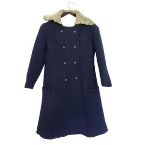 Vintage Wool Pea Coat 60s 70s Fur Neck Womens Small Modern Old World Winter